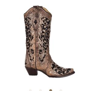 Corral Ladies Ashley Brown Floral & Black Sequin Inlay Boots